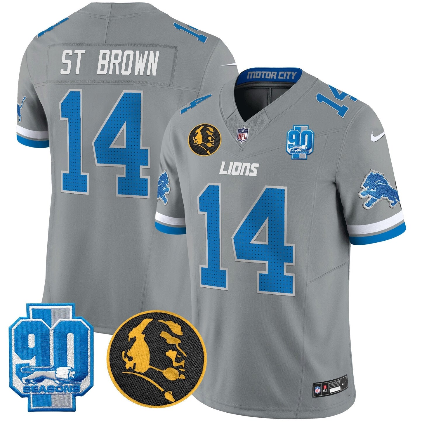 Men's Detroit Lions 2024 90th & John Madden Patch Vapor Limited Jersey V2 - All Stitched