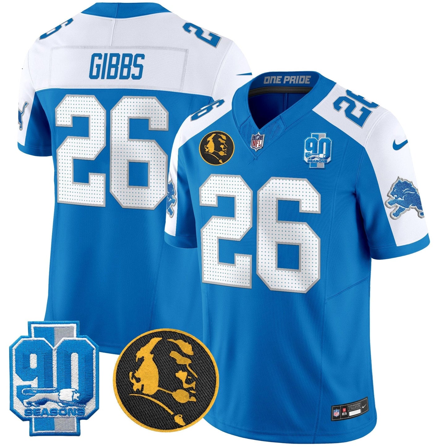 Men's Detroit Lions 2024 90th & John Madden Patch Vapor Limited Jersey V2 - All Stitched