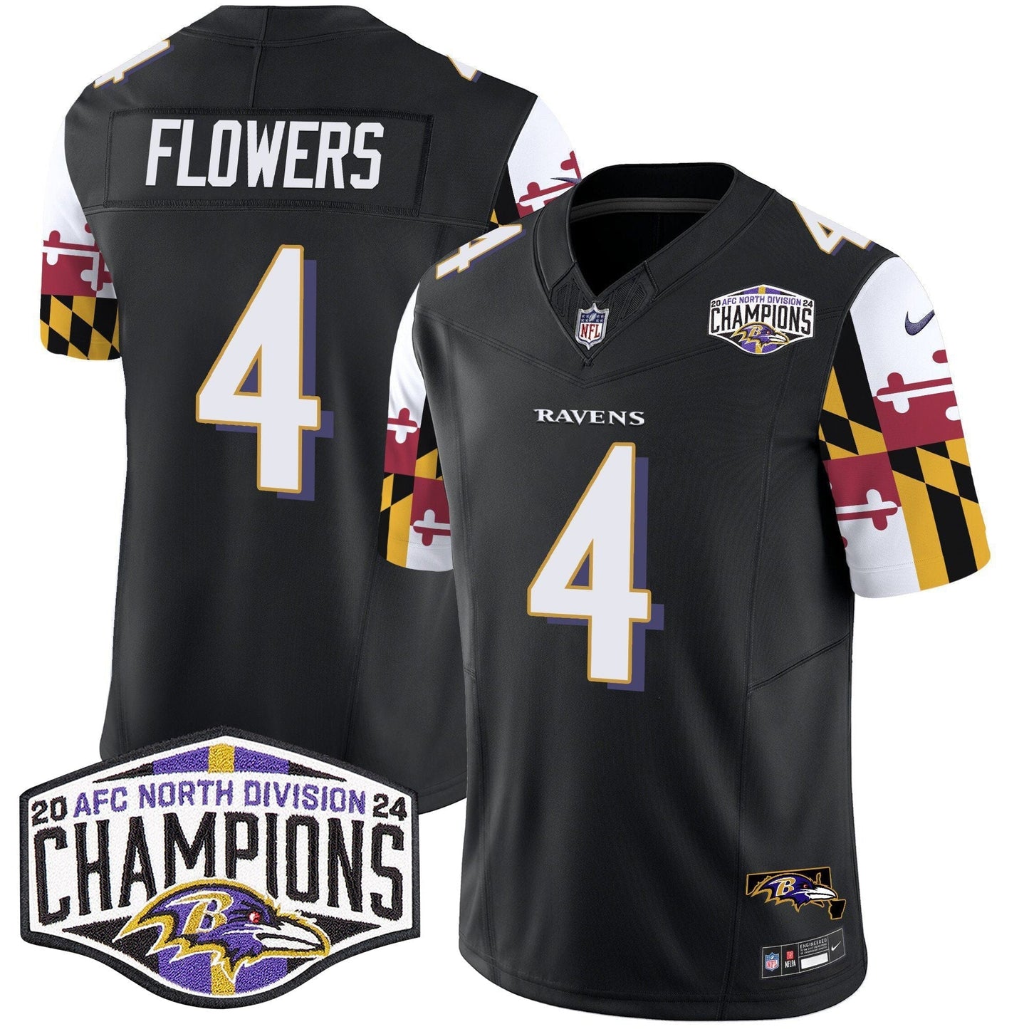 Ravens Maryland Flag 2024 AFC North Division Champions Patch Vapor Limited Jersey - All Stitched-DTD