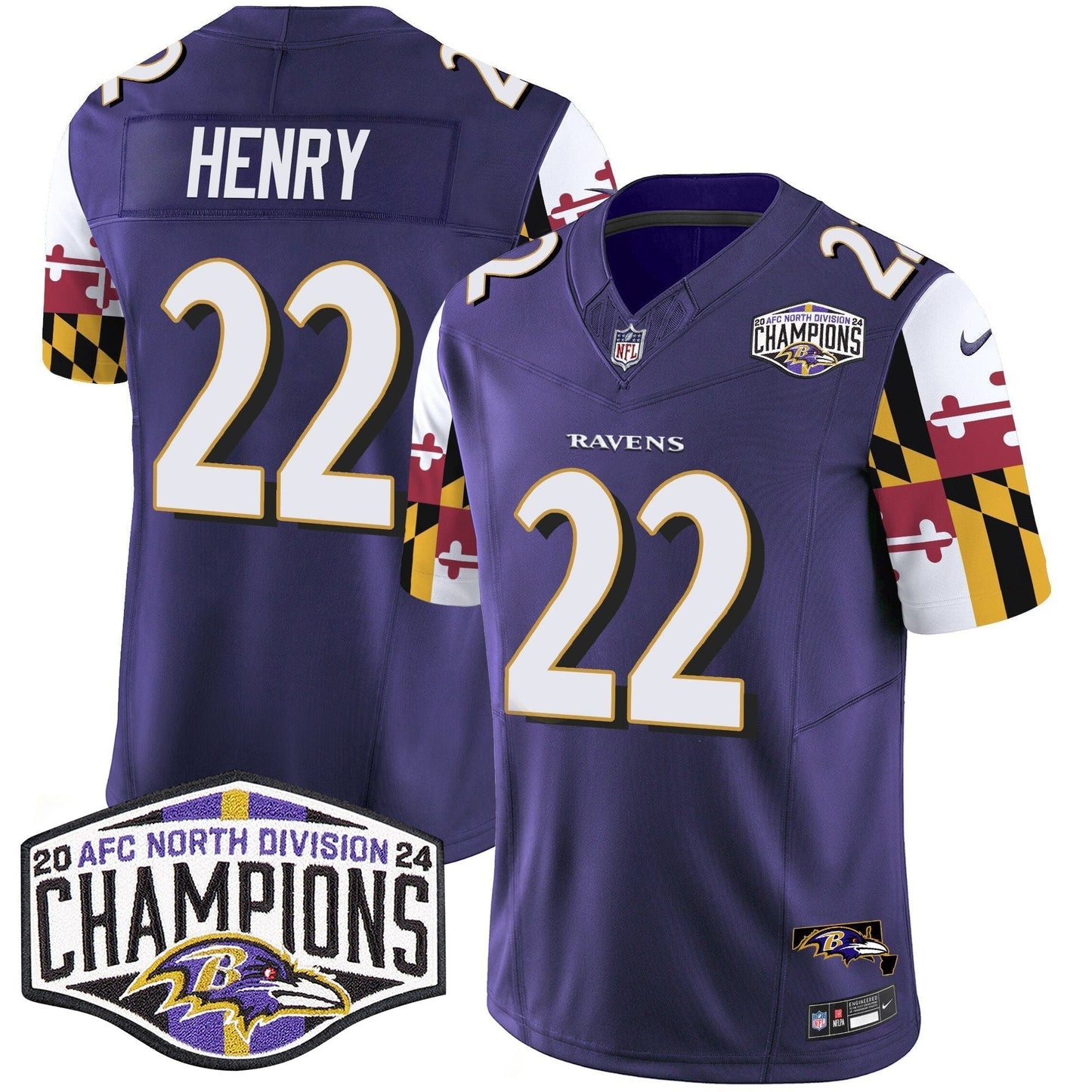 Ravens Maryland Flag 2024 AFC North Division Champions Patch Vapor Limited Jersey - All Stitched-DTD