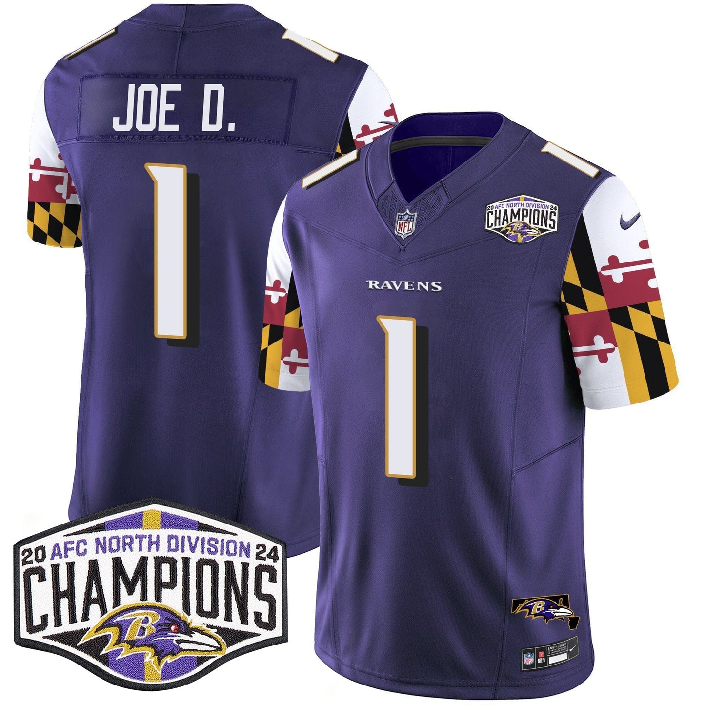 Ravens Maryland Flag 2024 AFC North Division Champions Patch Vapor Limited Jersey - All Stitched-DTD