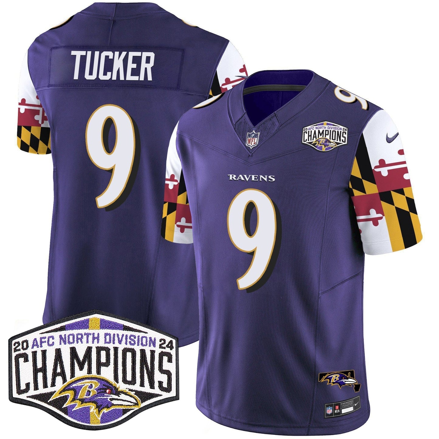 Ravens Maryland Flag 2024 AFC North Division Champions Patch Vapor Limited Jersey - All Stitched-DTD
