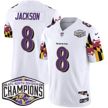 Ravens Maryland Flag 2024 AFC North Division Champions Patch Vapor Limited Jersey - All Stitched-DTD