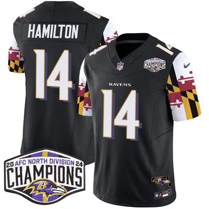 Ravens Maryland Flag 2024 AFC North Division Champions Patch Vapor Limited Jersey - All Stitched-DTD