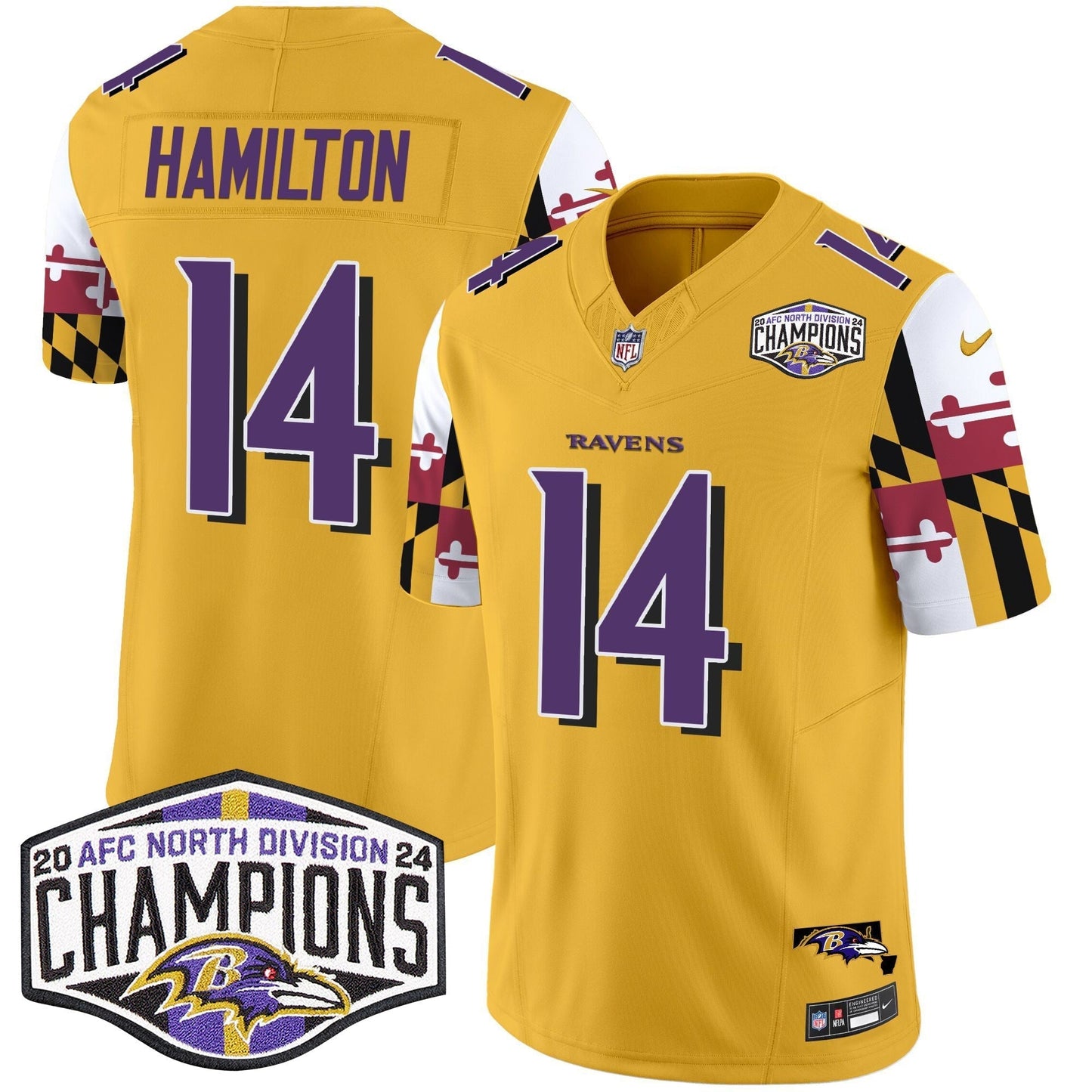 Ravens Maryland Flag 2024 AFC North Division Champions Patch Vapor Limited Jersey - All Stitched-DTD