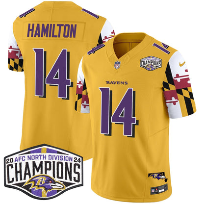 Ravens Maryland Flag 2024 AFC North Division Champions Patch Vapor Limited Jersey - All Stitched-DTD