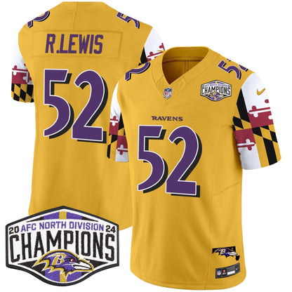 Ravens Maryland Flag 2024 AFC North Division Champions Patch Vapor Limited Jersey - All Stitched-DTD