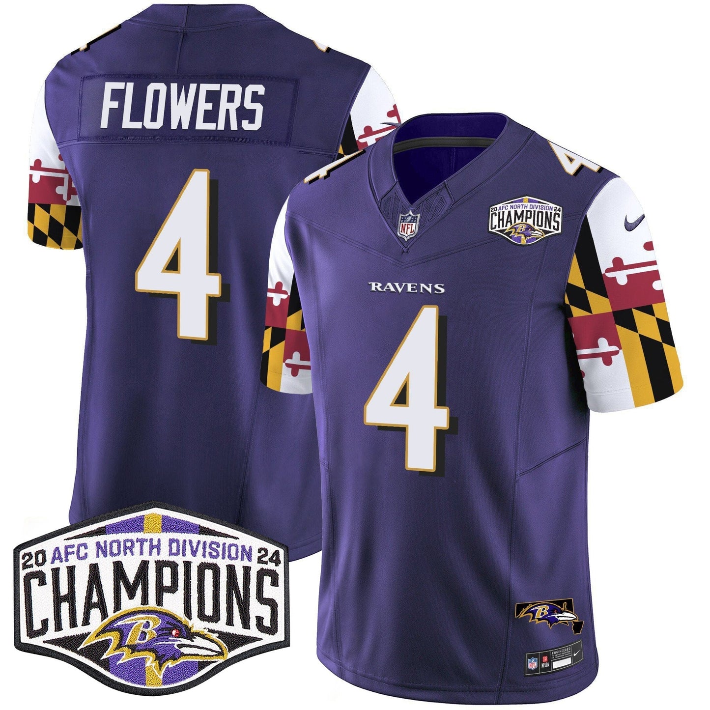 Ravens Maryland Flag 2024 AFC North Division Champions Patch Vapor Limited Jersey - All Stitched-DTD