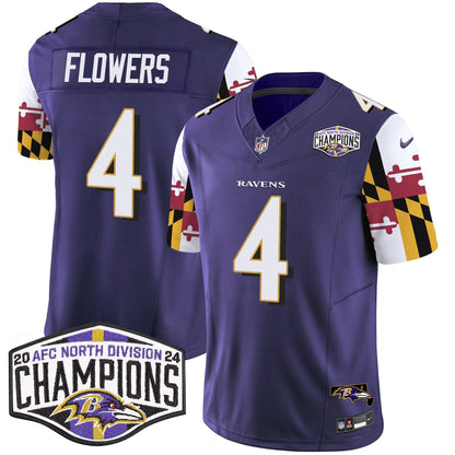 Ravens Maryland Flag 2024 AFC North Division Champions Patch Vapor Limited Jersey - All Stitched-DTD