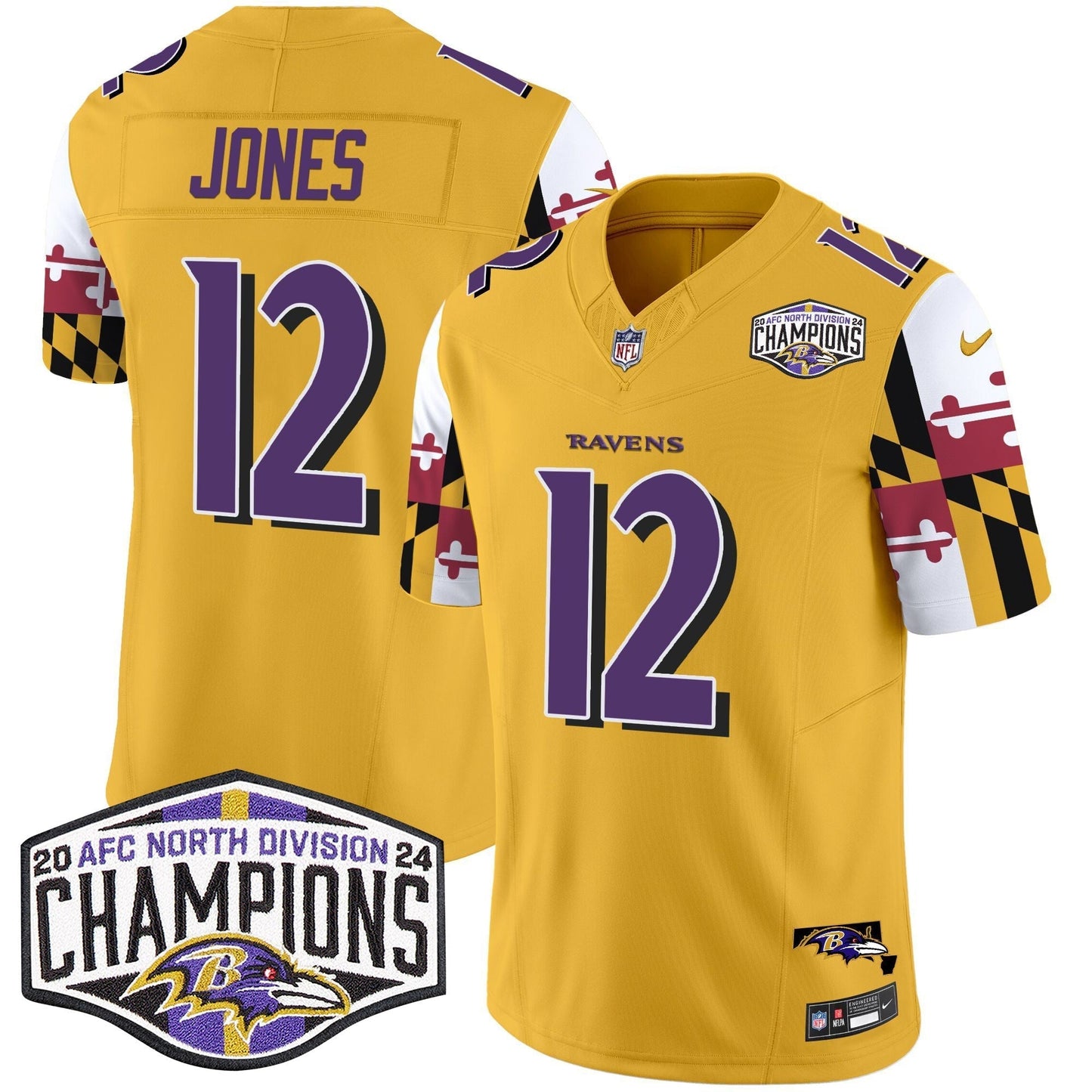 Ravens Maryland Flag 2024 AFC North Division Champions Patch Vapor Limited Jersey - All Stitched-DTD