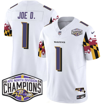 Ravens Maryland Flag 2024 AFC North Division Champions Patch Vapor Limited Jersey - All Stitched-DTD