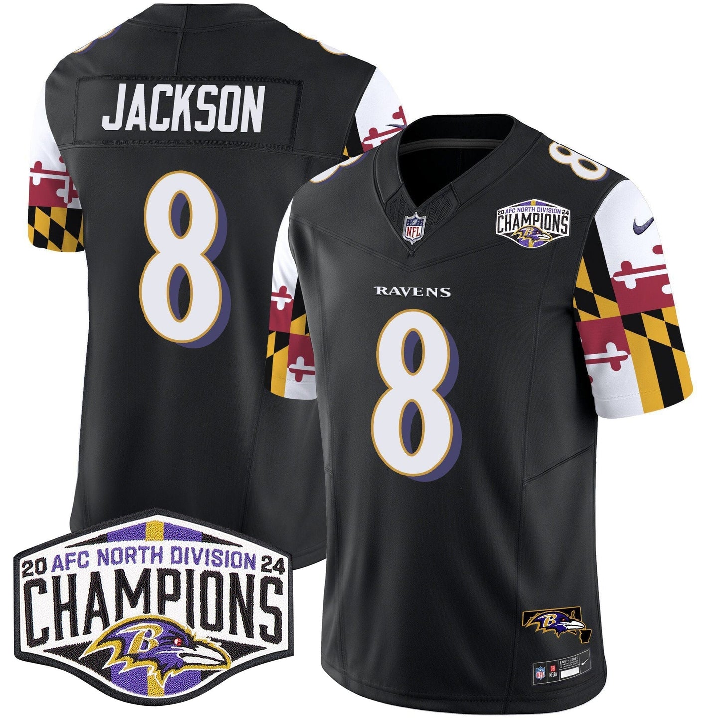 Ravens Maryland Flag 2024 AFC North Division Champions Patch Vapor Limited Jersey - All Stitched-DTD