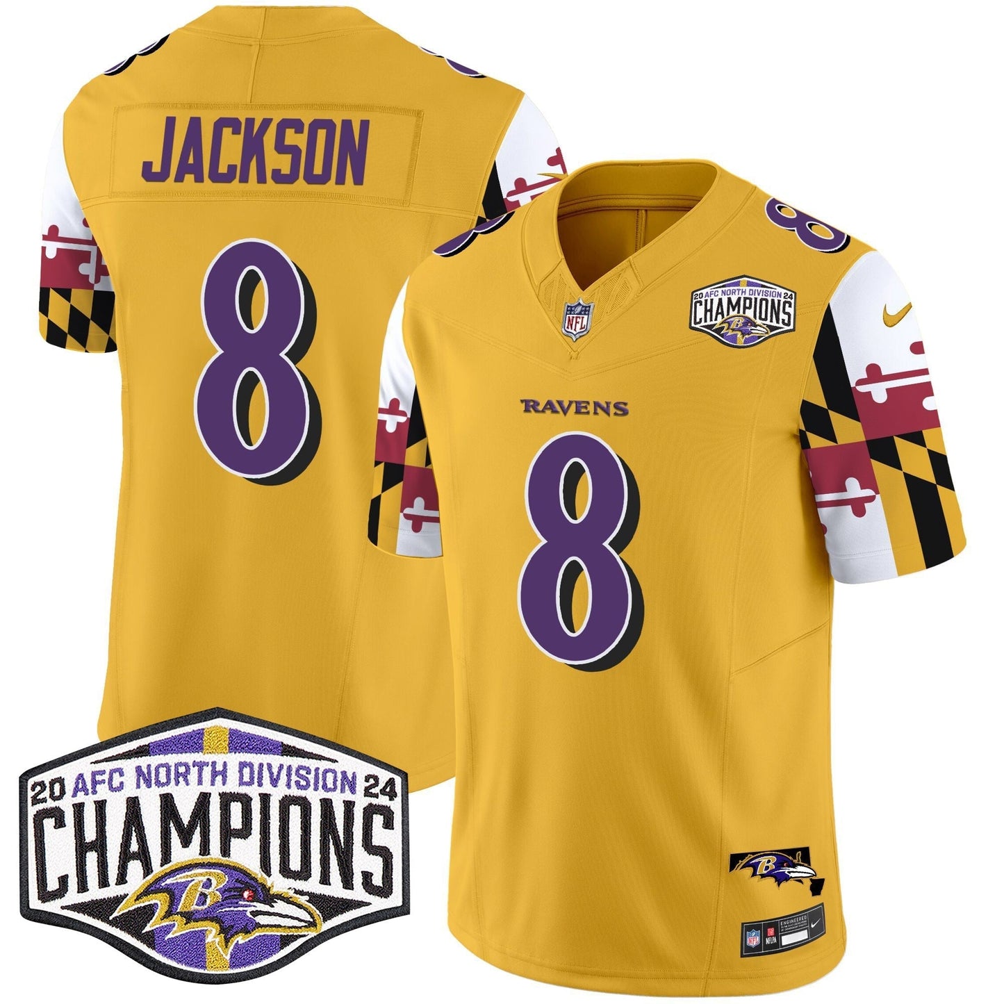 Ravens Maryland Flag 2024 AFC North Division Champions Patch Vapor Limited Jersey - All Stitched-DTD