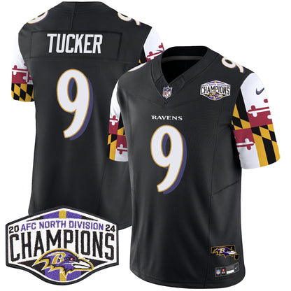 Ravens Maryland Flag 2024 AFC North Division Champions Patch Vapor Limited Jersey - All Stitched-DTD
