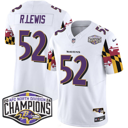 Ravens Maryland Flag 2024 AFC North Division Champions Patch Vapor Limited Jersey - All Stitched-DTD