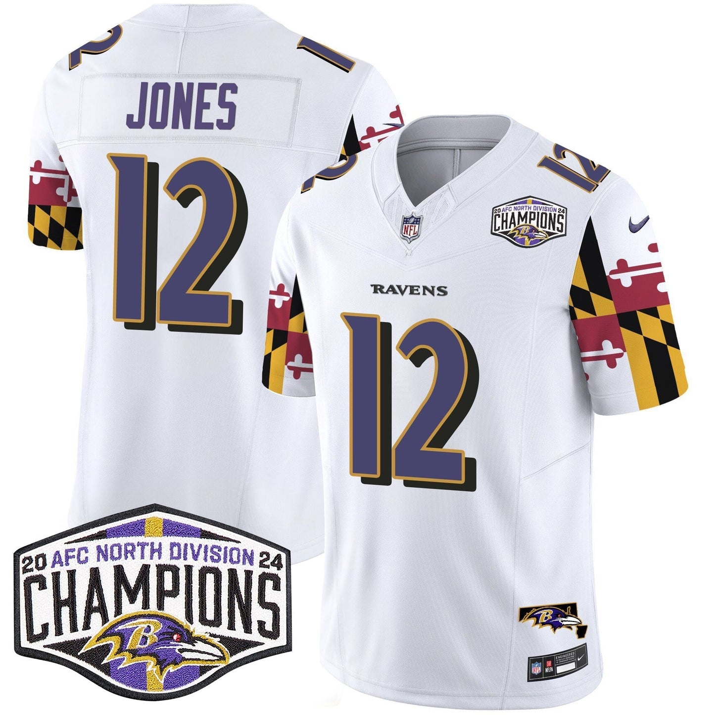 Ravens Maryland Flag 2024 AFC North Division Champions Patch Vapor Limited Jersey - All Stitched-DTD