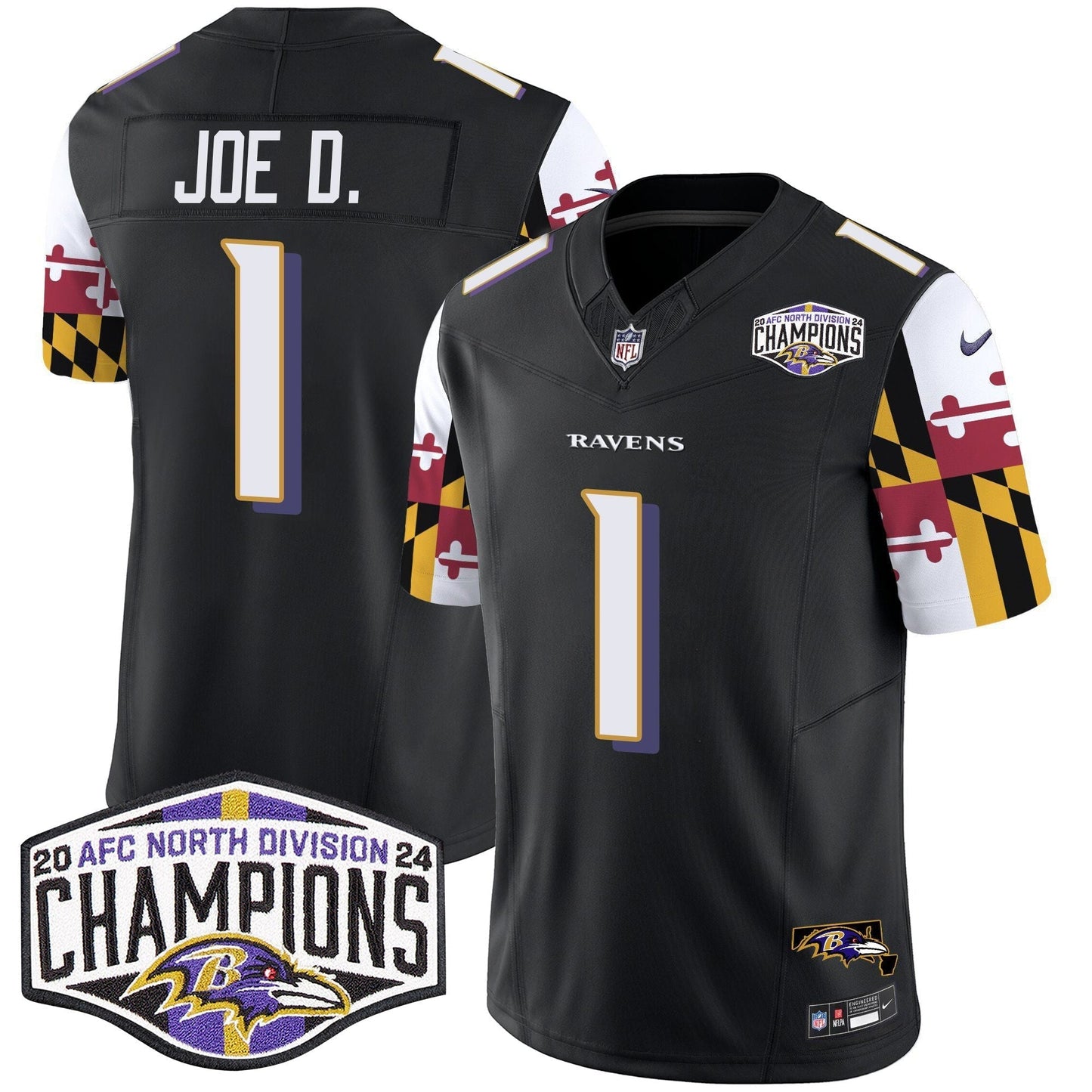 Ravens Maryland Flag 2024 AFC North Division Champions Patch Vapor Limited Jersey - All Stitched-DTD
