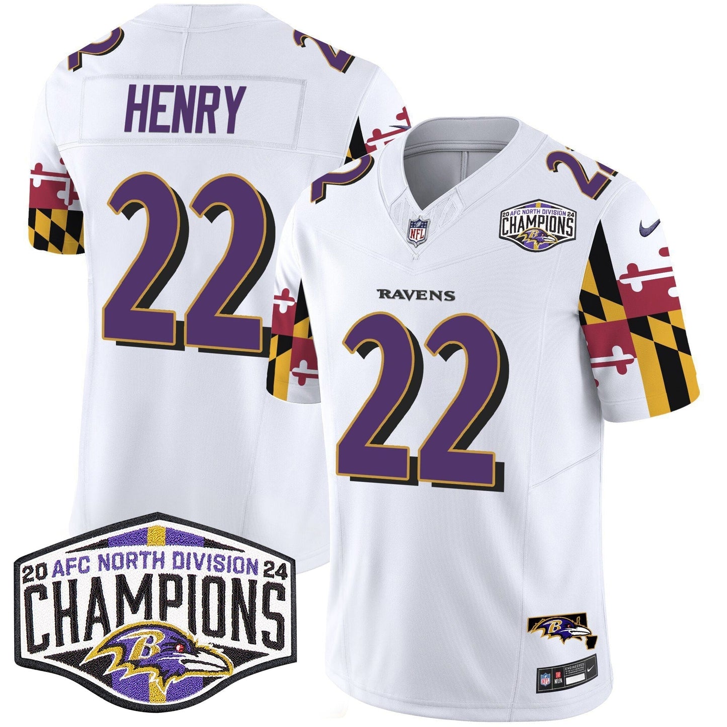 Ravens Maryland Flag 2024 AFC North Division Champions Patch Vapor Limited Jersey - All Stitched-DTD