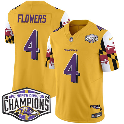 Ravens Maryland Flag 2024 AFC North Division Champions Patch Vapor Limited Jersey - All Stitched-DTD