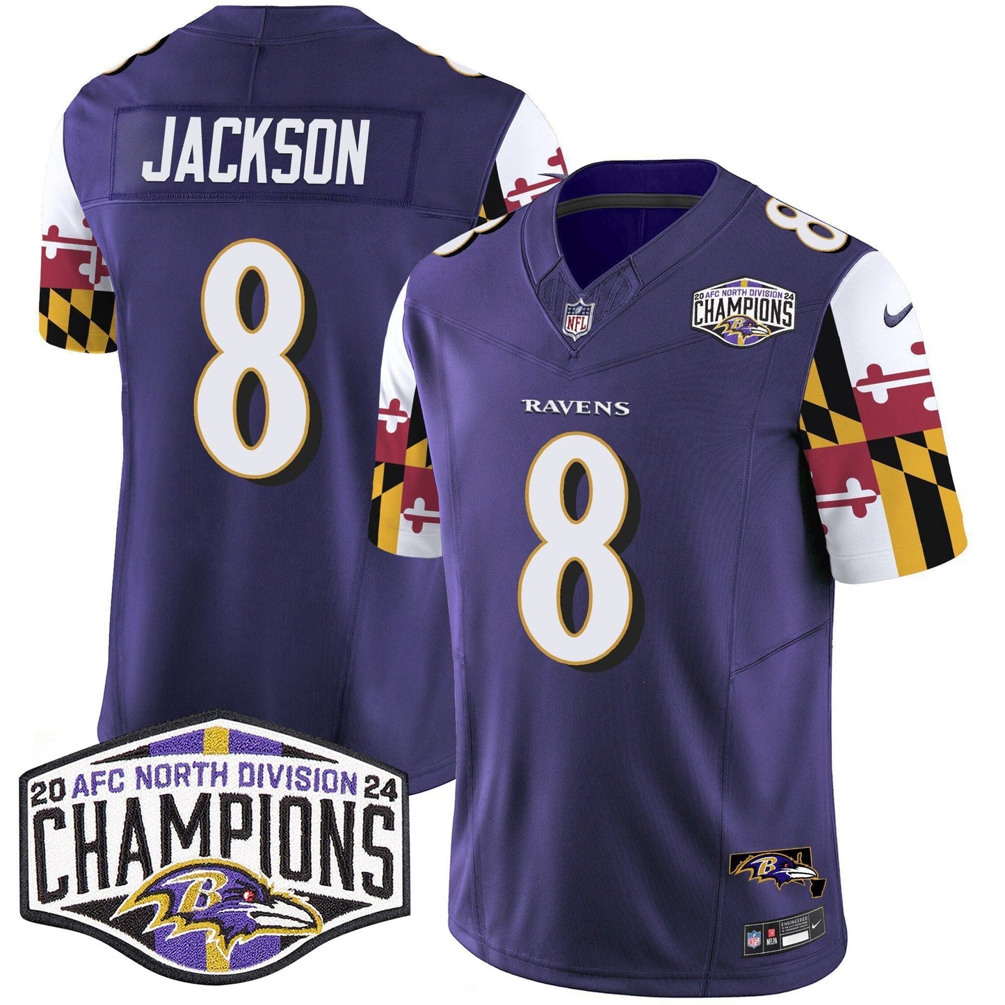Ravens Maryland Flag 2024 AFC North Division Champions Patch Vapor Limited Jersey - All Stitched-DTD