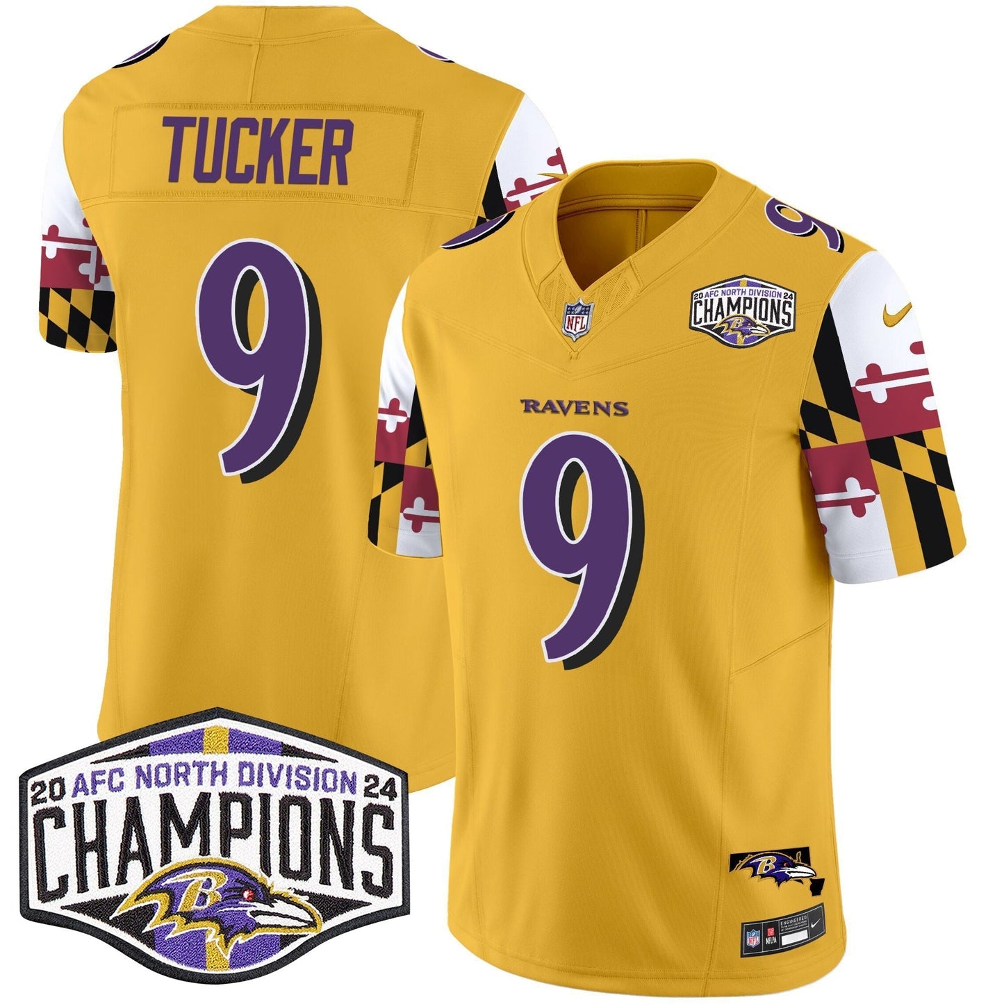 Ravens Maryland Flag 2024 AFC North Division Champions Patch Vapor Limited Jersey - All Stitched-DTD