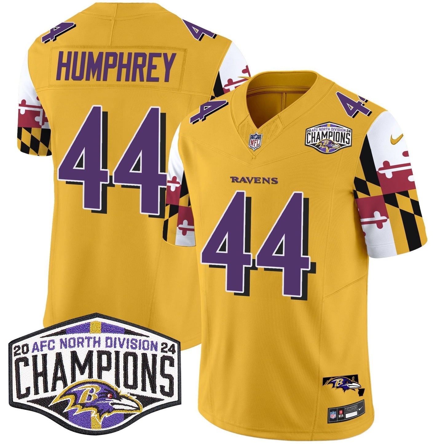 Ravens Maryland Flag 2024 AFC North Division Champions Patch Vapor Limited Jersey - All Stitched-DTD