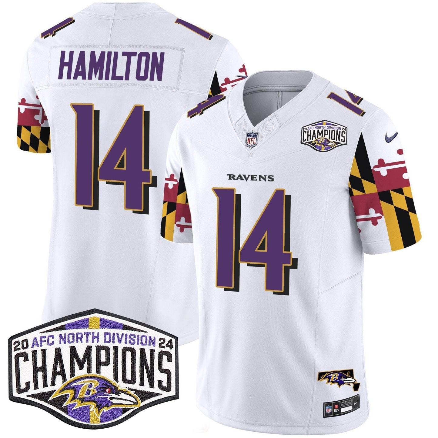 Ravens Maryland Flag 2024 AFC North Division Champions Patch Vapor Limited Jersey - All Stitched-DTD