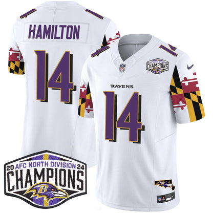 Ravens Maryland Flag 2024 AFC North Division Champions Patch Vapor Limited Jersey - All Stitched-DTD