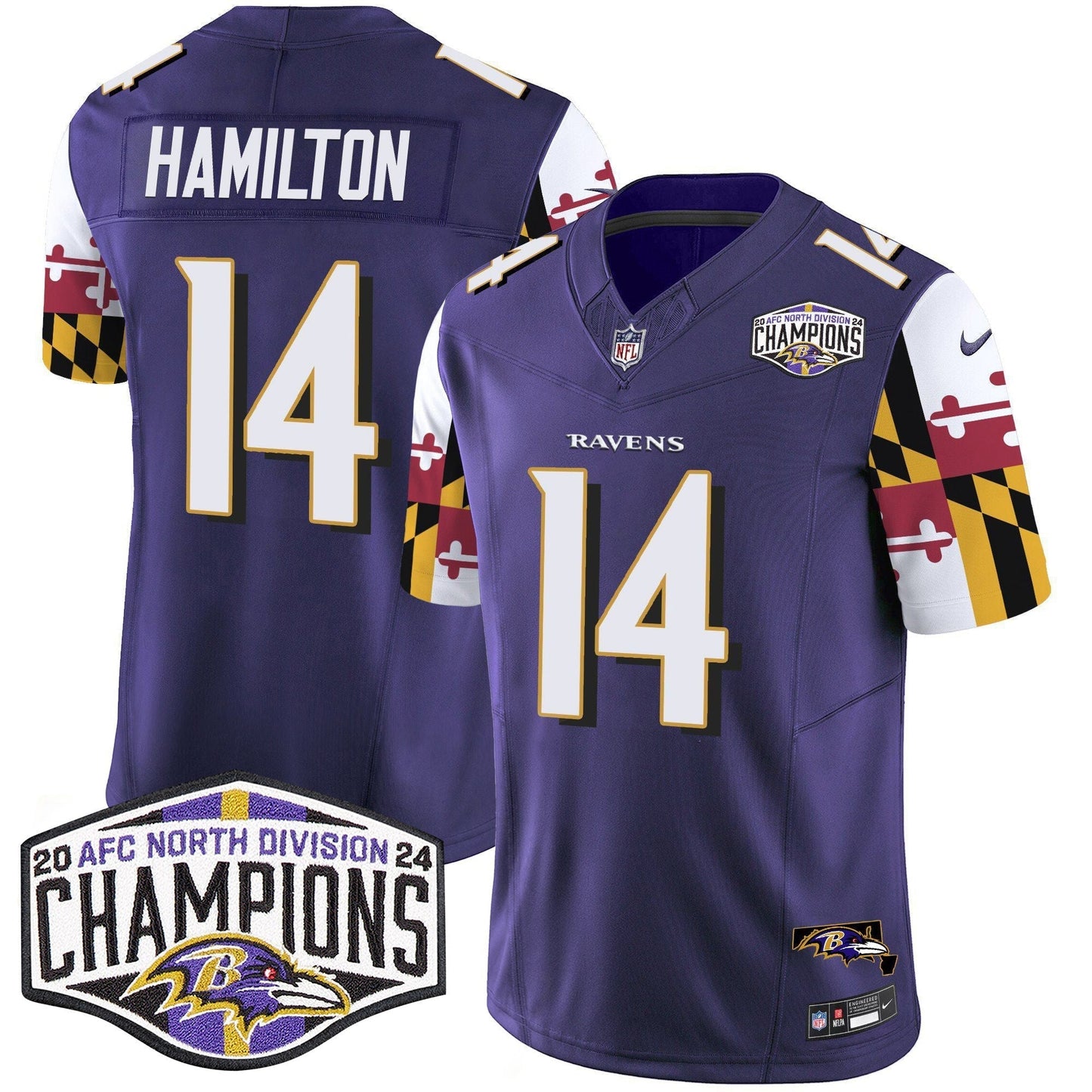Ravens Maryland Flag 2024 AFC North Division Champions Patch Vapor Limited Jersey - All Stitched-DTD