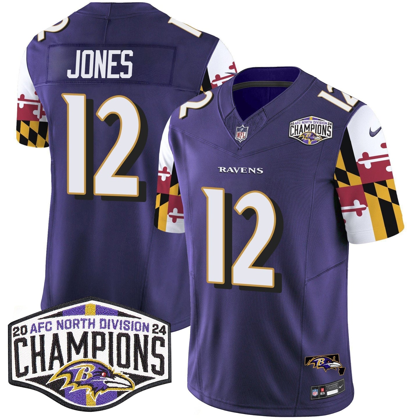Ravens Maryland Flag 2024 AFC North Division Champions Patch Vapor Limited Jersey - All Stitched-DTD