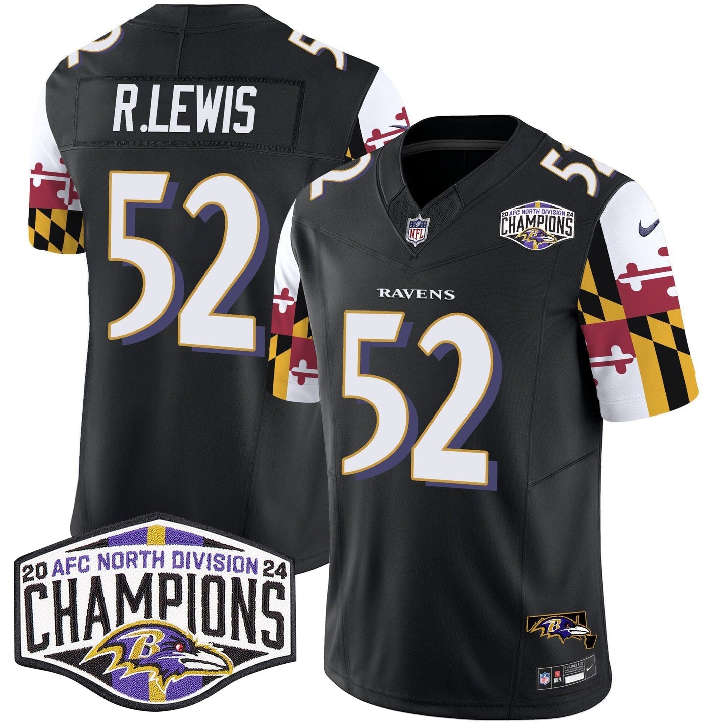 Ravens Maryland Flag 2024 AFC North Division Champions Patch Vapor Limited Jersey - All Stitched-DTD
