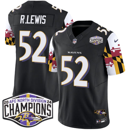 Ravens Maryland Flag 2024 AFC North Division Champions Patch Vapor Limited Jersey - All Stitched-DTD
