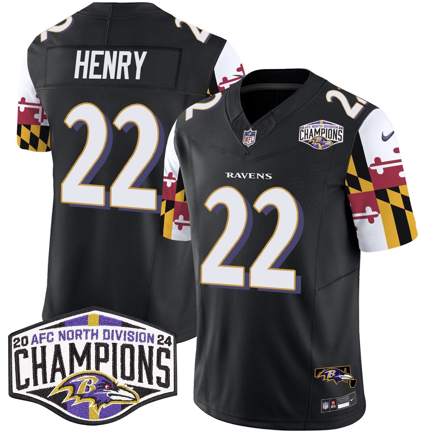 Ravens Maryland Flag 2024 AFC North Division Champions Patch Vapor Limited Jersey - All Stitched-DTD