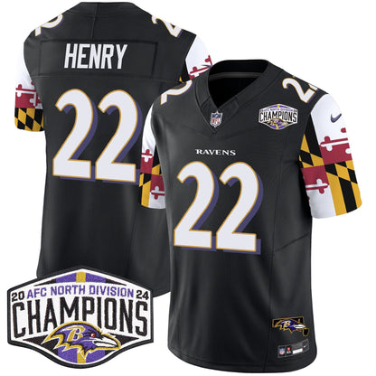 Ravens Maryland Flag 2024 AFC North Division Champions Patch Vapor Limited Jersey - All Stitched-DTD