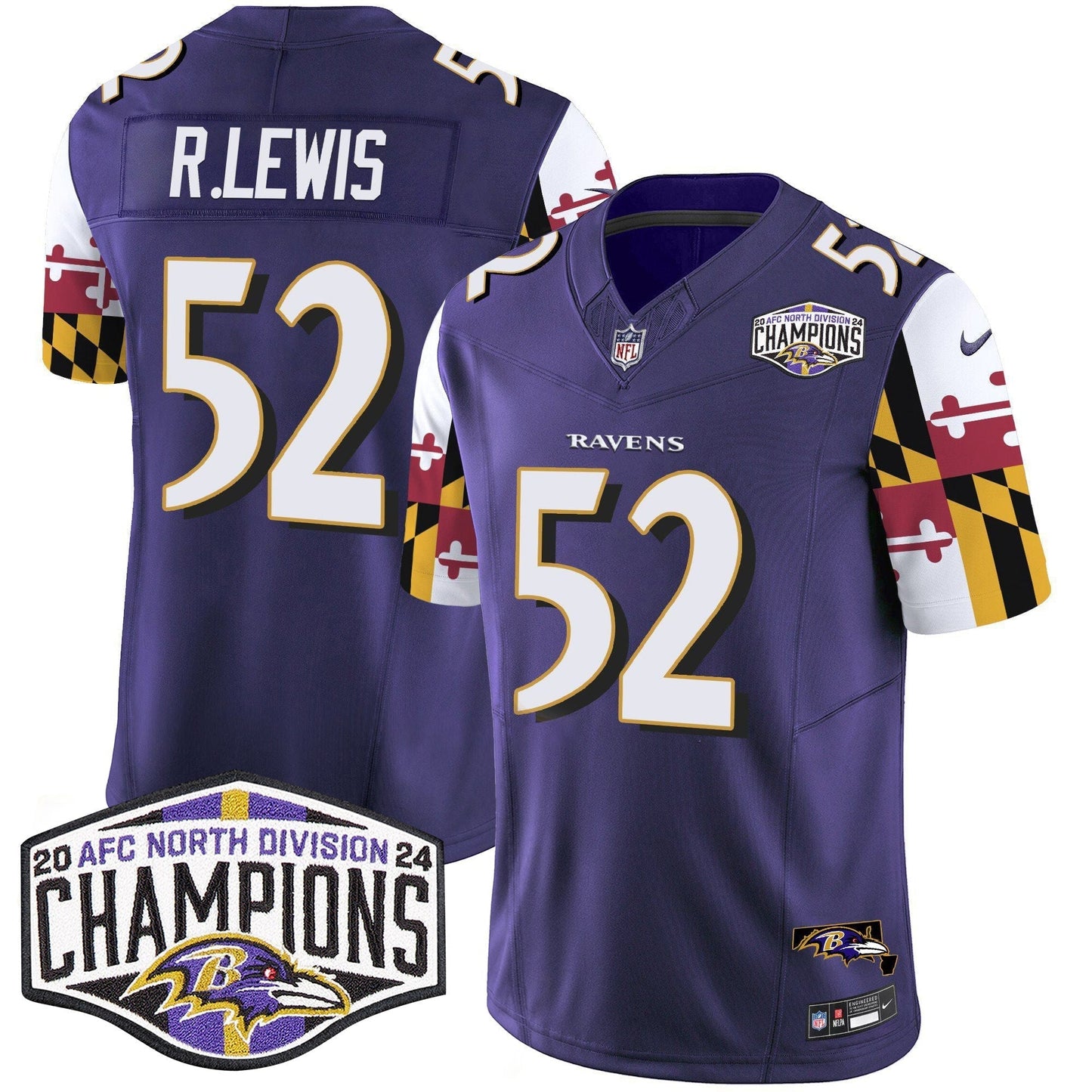 Ravens Maryland Flag 2024 AFC North Division Champions Patch Vapor Limited Jersey - All Stitched-DTD