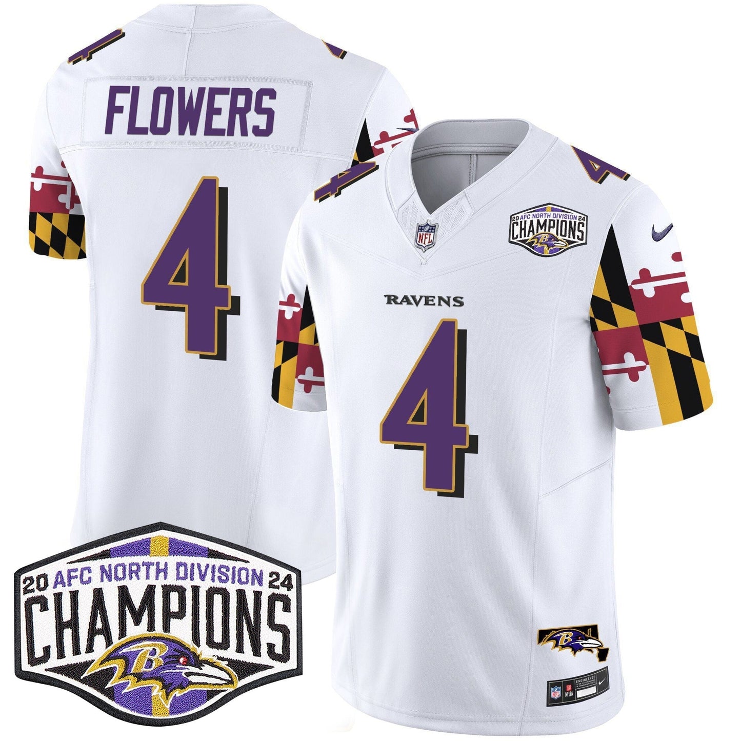Ravens Maryland Flag 2024 AFC North Division Champions Patch Vapor Limited Jersey - All Stitched-DTD