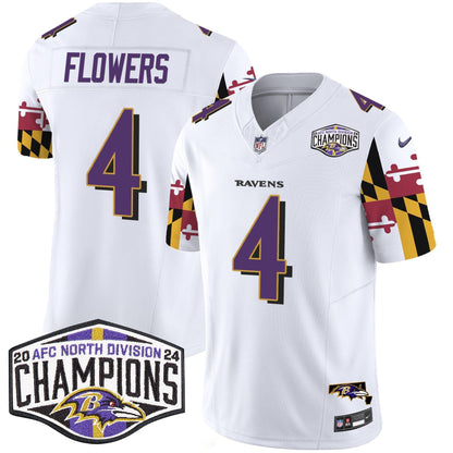 Ravens Maryland Flag 2024 AFC North Division Champions Patch Vapor Limited Jersey - All Stitched-DTD