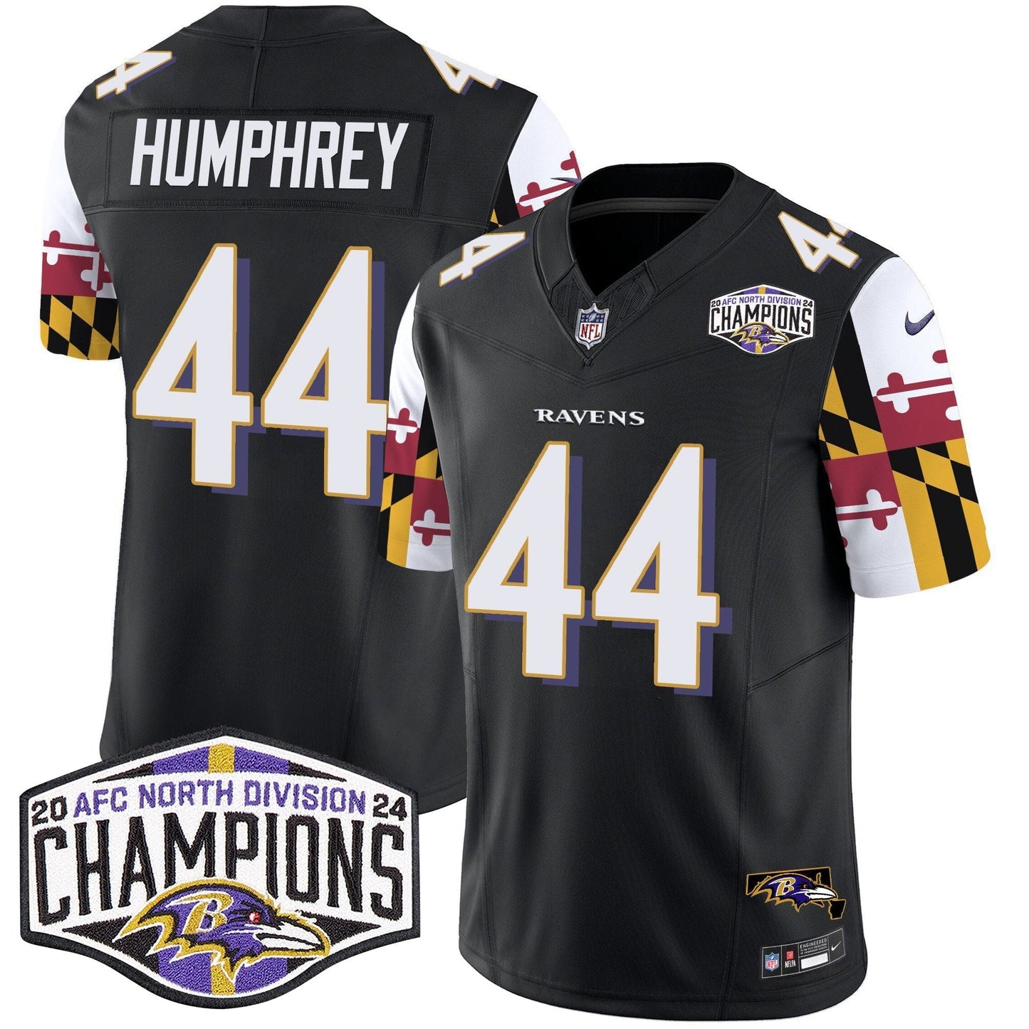 Ravens Maryland Flag 2024 AFC North Division Champions Patch Vapor Limited Jersey - All Stitched-DTD