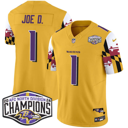 Ravens Maryland Flag 2024 AFC North Division Champions Patch Vapor Limited Jersey - All Stitched-DTD