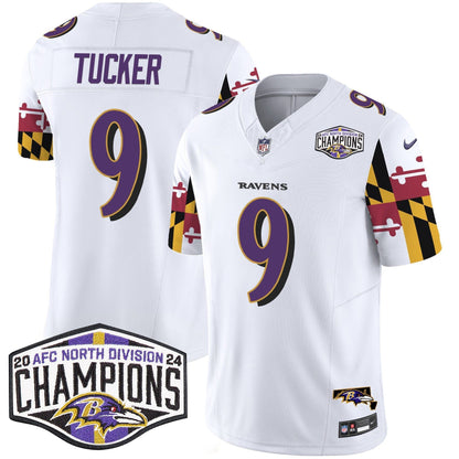 Ravens Maryland Flag 2024 AFC North Division Champions Patch Vapor Limited Jersey - All Stitched-DTD