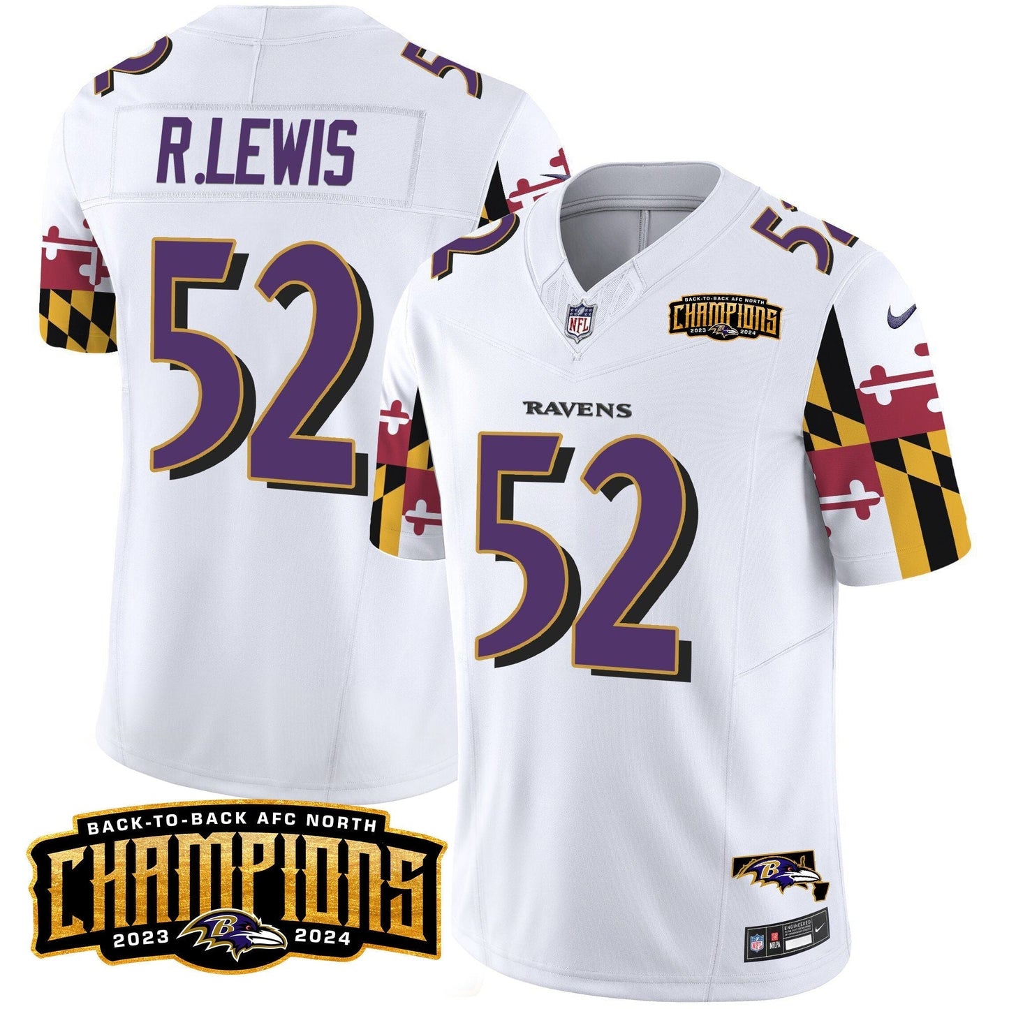 Ravens Maryland Flag Back To Back AFC North Champions Patch Vapor Limited Jersey - All Stitched-DTD