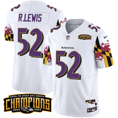 Ravens Maryland Flag Back To Back AFC North Champions Patch Vapor Limited Jersey - All Stitched-DTD
