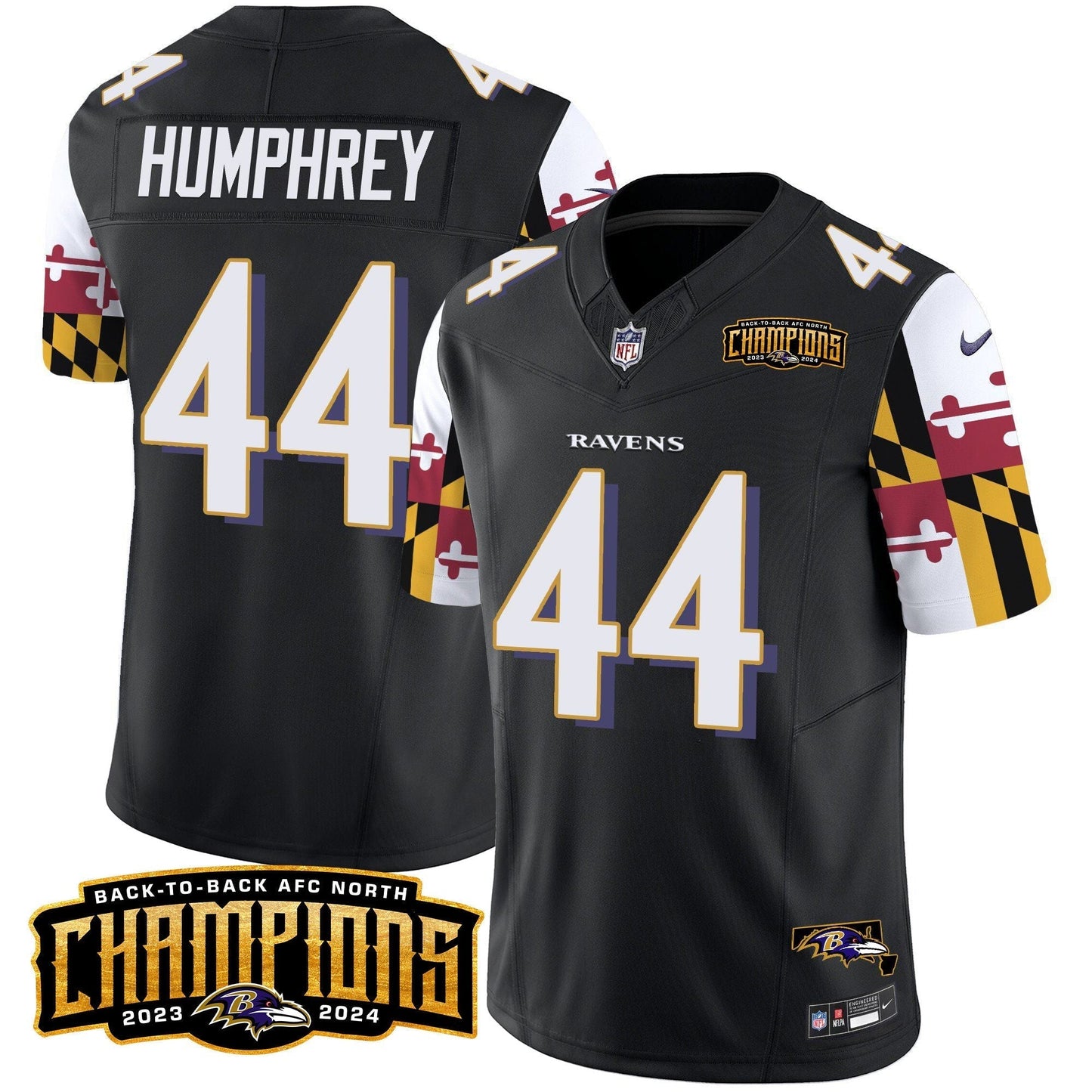 Ravens Maryland Flag Back To Back AFC North Champions Patch Vapor Limited Jersey - All Stitched-DTD