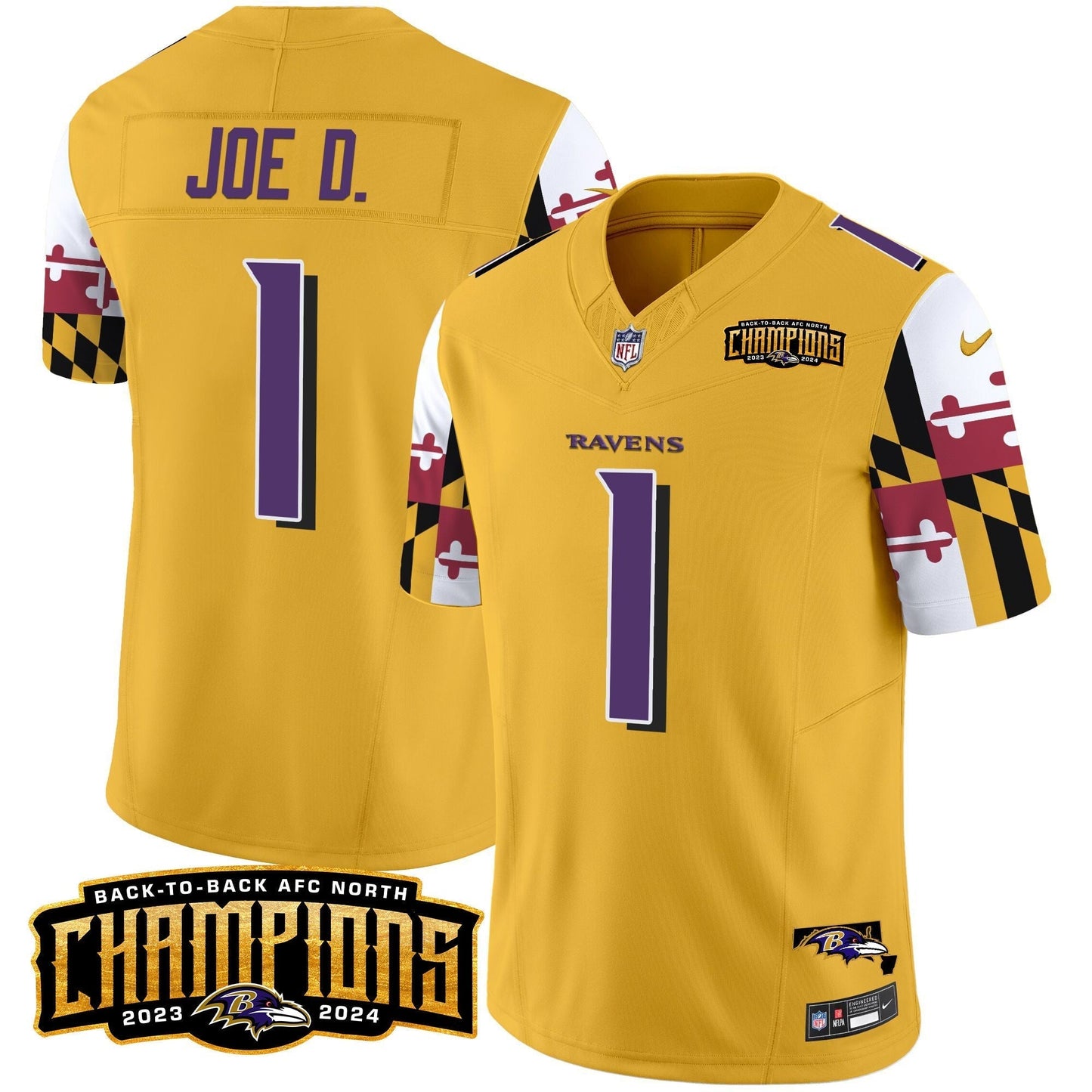 Ravens Maryland Flag Back To Back AFC North Champions Patch Vapor Limited Jersey - All Stitched-DTD