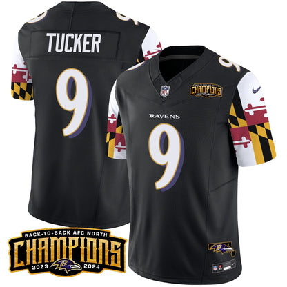 Ravens Maryland Flag Back To Back AFC North Champions Patch Vapor Limited Jersey - All Stitched-DTD