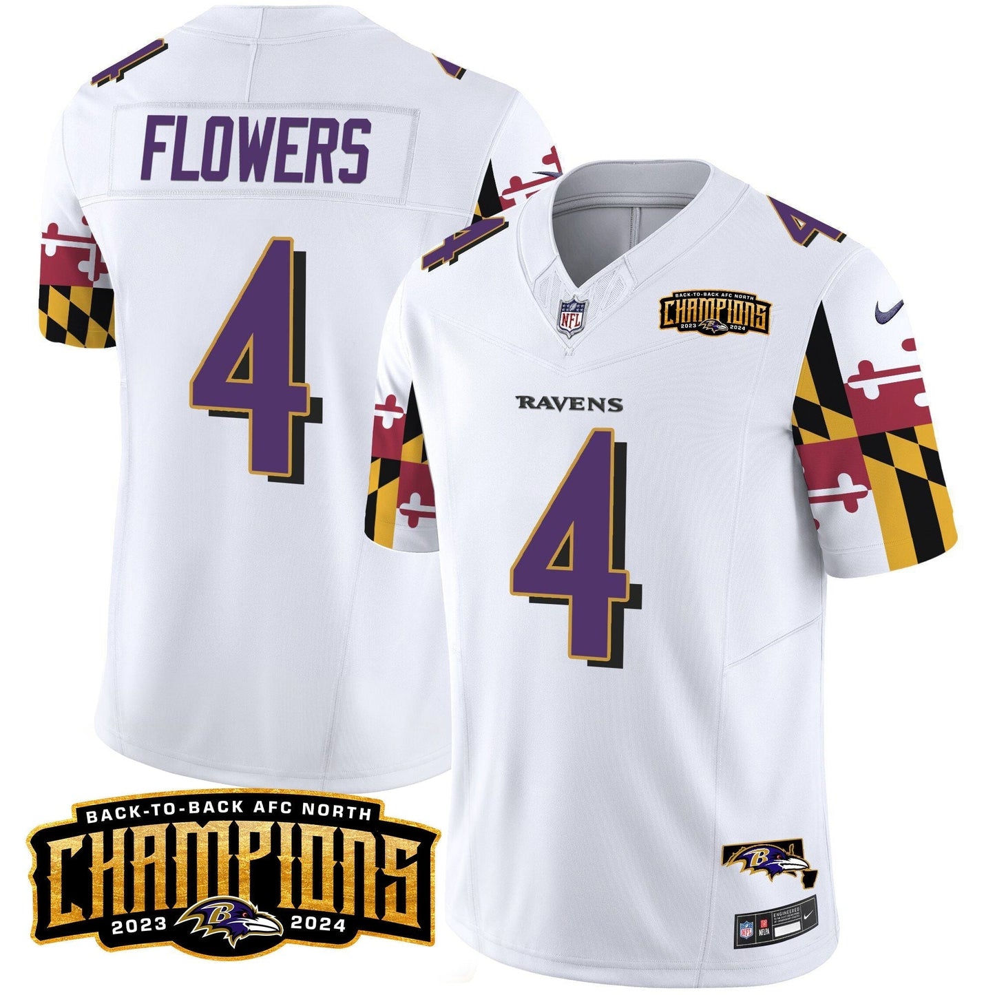 Ravens Maryland Flag Back To Back AFC North Champions Patch Vapor Limited Jersey - All Stitched-DTD