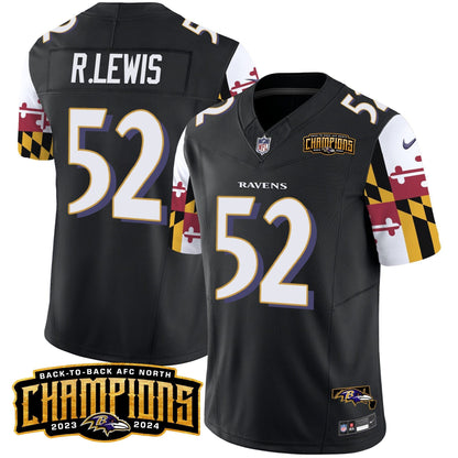 Ravens Maryland Flag Back To Back AFC North Champions Patch Vapor Limited Jersey - All Stitched-DTD