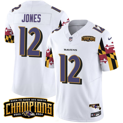 Ravens Maryland Flag Back To Back AFC North Champions Patch Vapor Limited Jersey - All Stitched-DTD