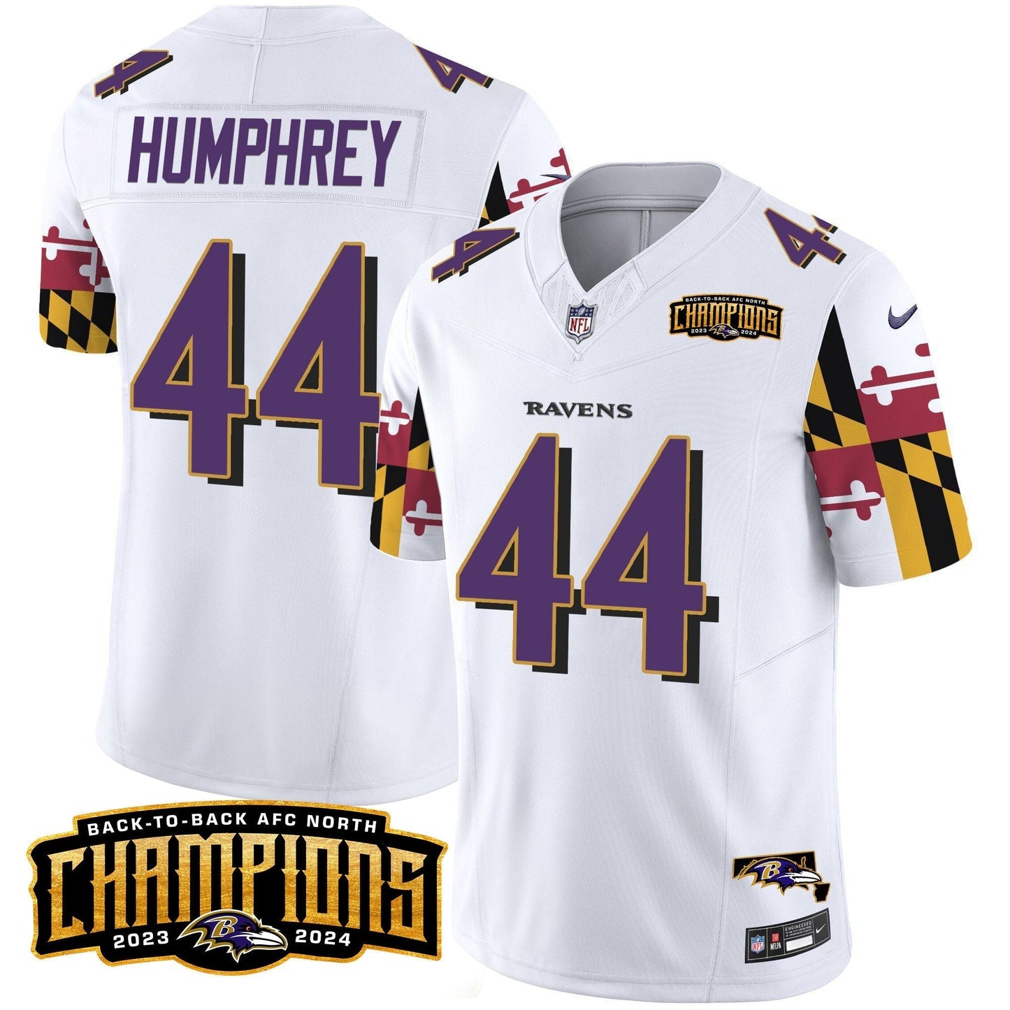 Ravens Maryland Flag Back To Back AFC North Champions Patch Vapor Limited Jersey - All Stitched-DTD