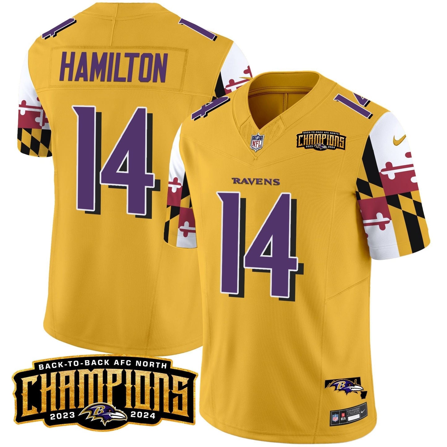 Ravens Maryland Flag Back To Back AFC North Champions Patch Vapor Limited Jersey - All Stitched-DTD